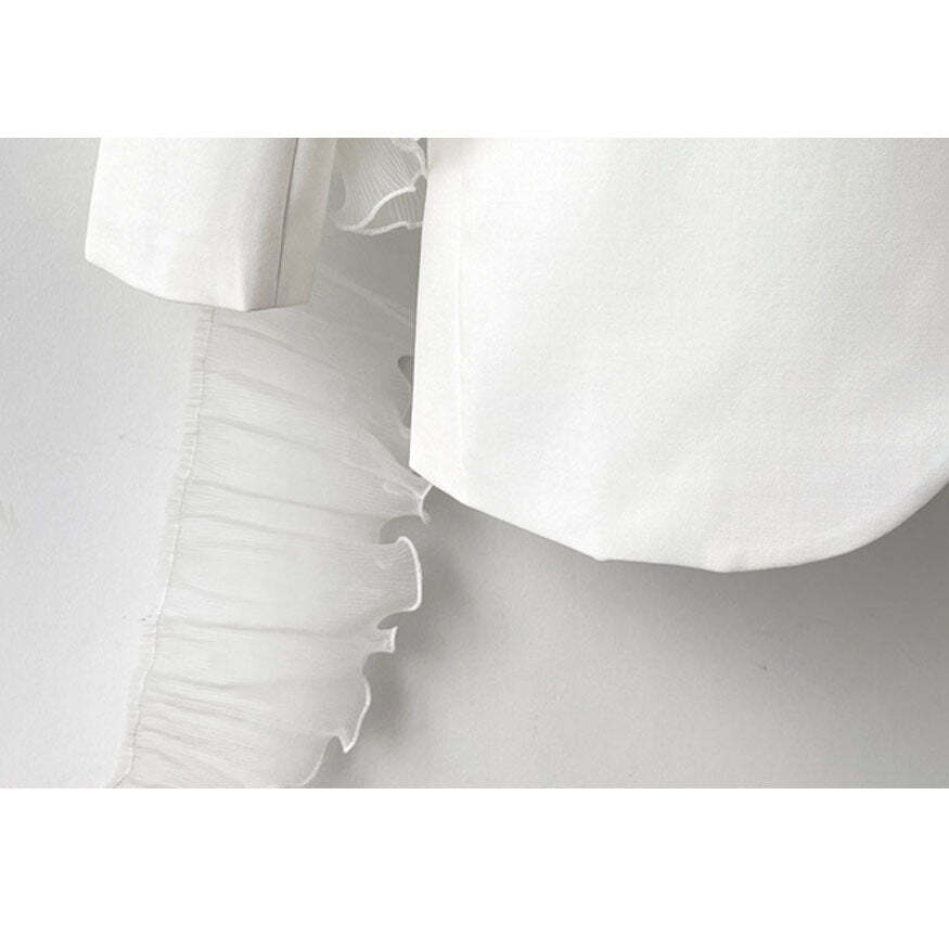 Style Core Aesthetics, New Style Trends Stylish Mesh Ruffle Decor Blazer Style Core Aesthetics, New Style Trends Stylish Mesh Ruffle Decor Blazer