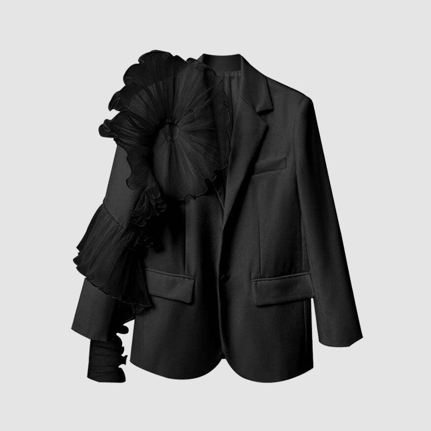 Style Core Aesthetics, New Style Trends Stylish Mesh Ruffle Decor Blazer