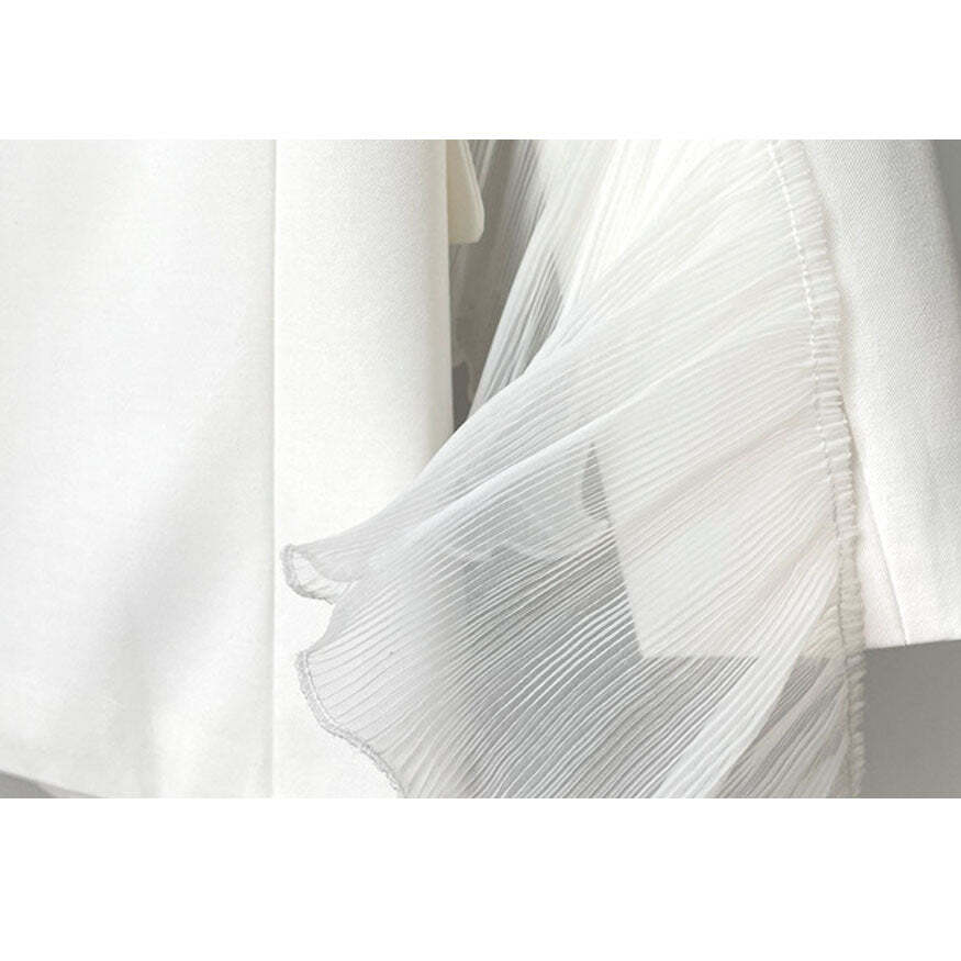 Style Core Aesthetics, New Style Trends Stylish Mesh Ruffle Decor Blazer Style Core Aesthetics, New Style Trends Stylish Mesh Ruffle Decor Blazer