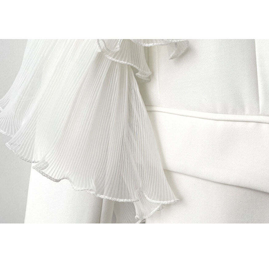 Style Core Aesthetics, New Style Trends Stylish Mesh Ruffle Decor Blazer Style Core Aesthetics, New Style Trends Stylish Mesh Ruffle Decor Blazer