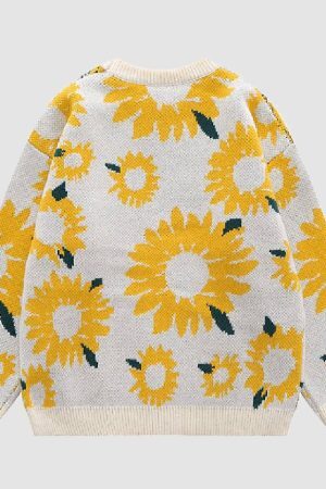 Style Core Aesthetics, New Style Trends Sunflower Pattern Embroidery Knit Sweater