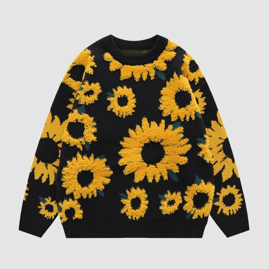 Style Core Aesthetics, New Style Trends Sunflower Pattern Embroidery Sweater