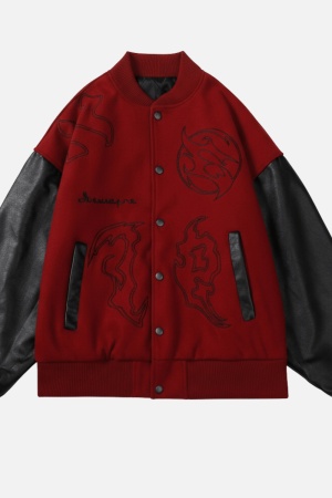 Style Core Aesthetics, New Style Trends Symbol Embroidery PU Leather Stitching Baseball Jacket