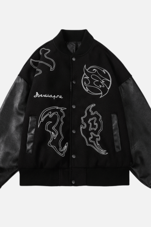 Style Core Aesthetics, New Style Trends Symbol Embroidery PU Leather Stitching Baseball Jacket