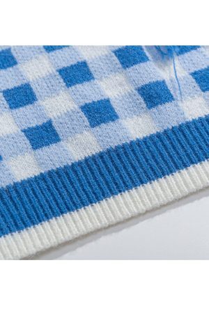 Style Core Aesthetics, New Style Trends Tassel Check Pattern Patchwork Cropped Sweater