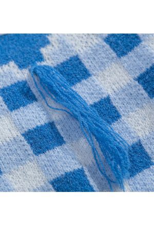 Style Core Aesthetics, New Style Trends Tassel Check Pattern Patchwork Cropped Sweater