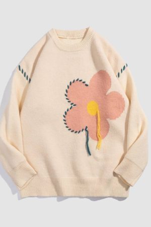 Style Core Aesthetics, New Style Trends Tassel Flower Pattern Sweater