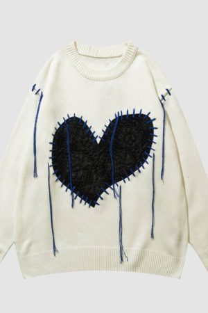 Style Core Aesthetics, New Style Trends Tassel Heart Pattern Sweater