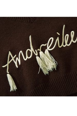 Style Core Aesthetics, New Style Trends Tassel Letter Embroidery Halter Neck Cropped Sweater