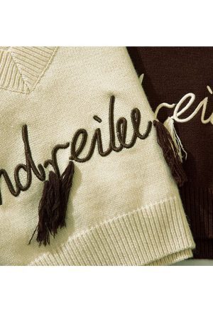 Style Core Aesthetics, New Style Trends Tassel Letter Embroidery Halter Neck Cropped Sweater