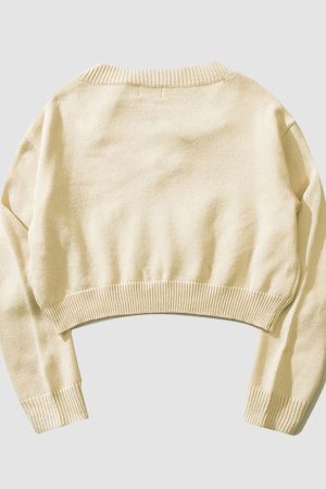 Style Core Aesthetics, New Style Trends Tassel Letter Embroidery Halter Neck Cropped Sweater