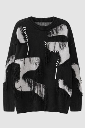 Style Core Aesthetics, New Style Trends Tassel Rope Stitching Sweater