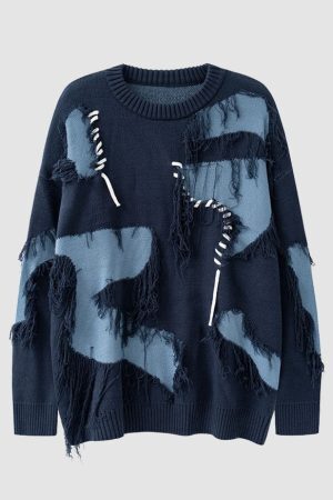 Style Core Aesthetics, New Style Trends Tassel Rope Stitching Sweater