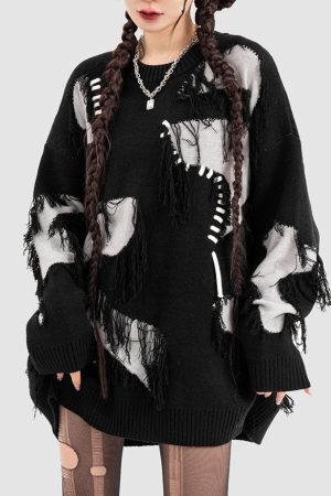 Style Core Aesthetics, New Style Trends Tassel Rope Stitching Sweater