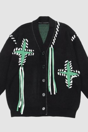 Style Core Aesthetics, New Style Trends Tassel Star Pattern Cardigan Sweater