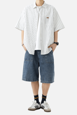 Style Core Aesthetics, New Style Trends Textured Stripe Short-Sleeve Shirt