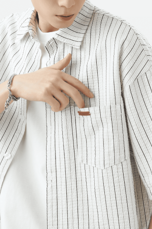 Style Core Aesthetics, New Style Trends Textured Stripe Short-Sleeve Shirt