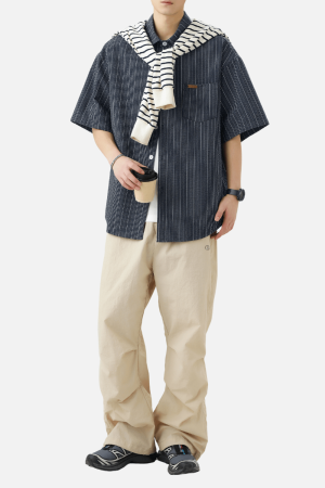 Style Core Aesthetics, New Style Trends Textured Stripe Short-Sleeve Shirt