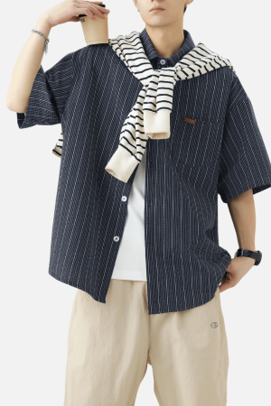 Style Core Aesthetics, New Style Trends Textured Stripe Short-Sleeve Shirt