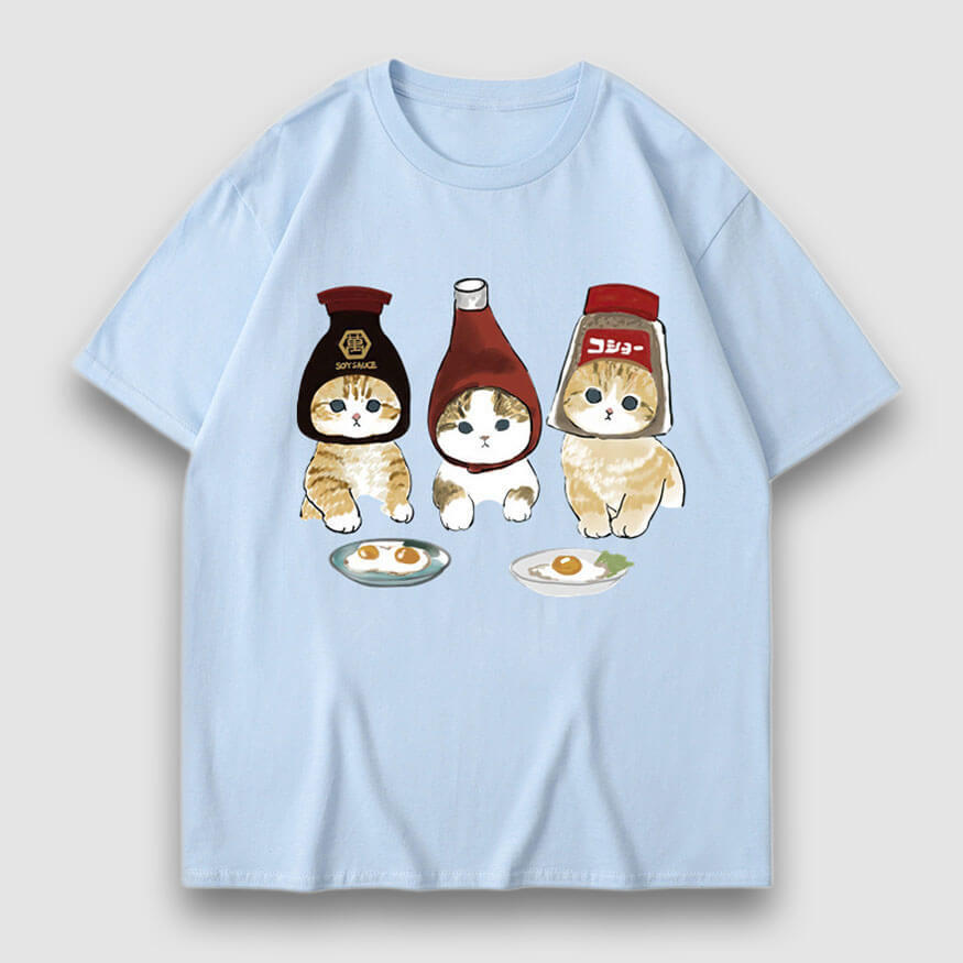 Style Core Aesthetics, New Style Trends Three Cat Cartoon Print Tee