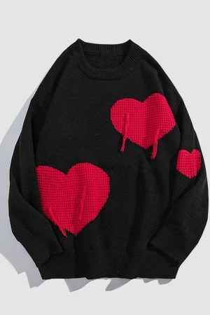 Style Core Aesthetics, New Style Trends Three Heart Pattern Sweater