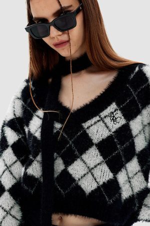 Style Core Aesthetics, New Style Trends Tie + Argyle Pattern Cropped Sweater