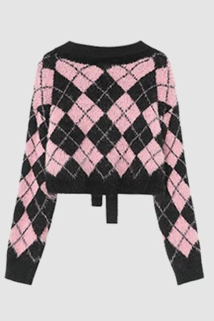 Style Core Aesthetics, New Style Trends Tie + Argyle Pattern Cropped Sweater