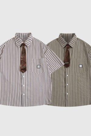 Style Core Aesthetics, New Style Trends Tie Decor Stripe Shirts