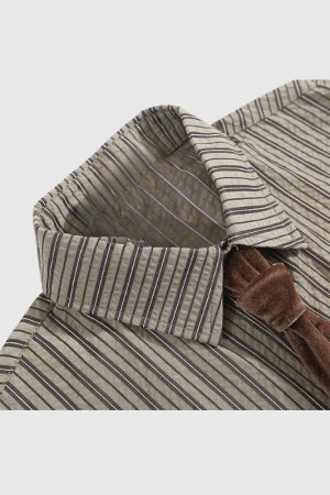 Style Core Aesthetics, New Style Trends Tie Decor Stripe Shirts