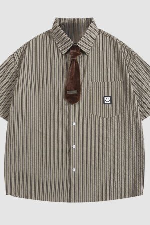 Style Core Aesthetics, New Style Trends Tie Decor Stripe Shirts