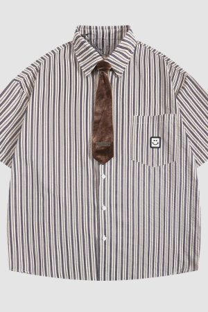 Style Core Aesthetics, New Style Trends Tie Decor Stripe Shirts
