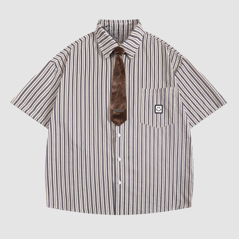 Style Core Aesthetics, New Style Trends Tie Decor Stripe Shirts