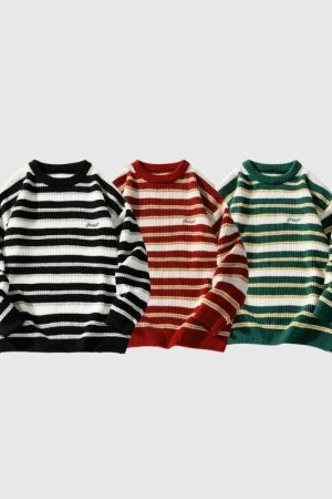 Style Core Aesthetics, New Style Trends Timeless Hues Patchwork Stripe Knit Pullover