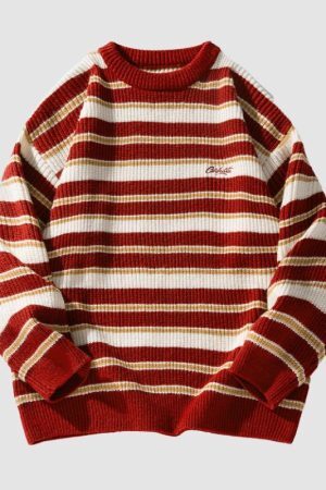 Style Core Aesthetics, New Style Trends Timeless Hues Patchwork Stripe Knit Pullover