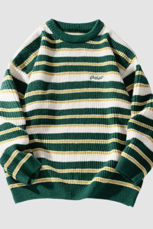 Style Core Aesthetics, New Style Trends Timeless Hues Patchwork Stripe Knit Pullover