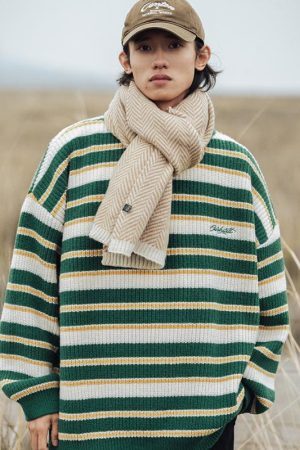 Style Core Aesthetics, New Style Trends Timeless Hues Patchwork Stripe Knit Pullover