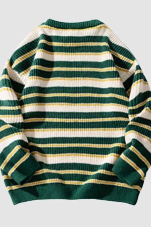 Style Core Aesthetics, New Style Trends Timeless Hues Patchwork Stripe Knit Pullover