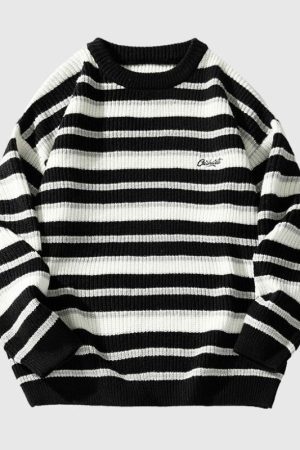 Style Core Aesthetics, New Style Trends Timeless Hues Patchwork Stripe Knit Pullover