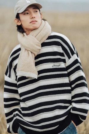Style Core Aesthetics, New Style Trends Timeless Hues Patchwork Stripe Knit Pullover