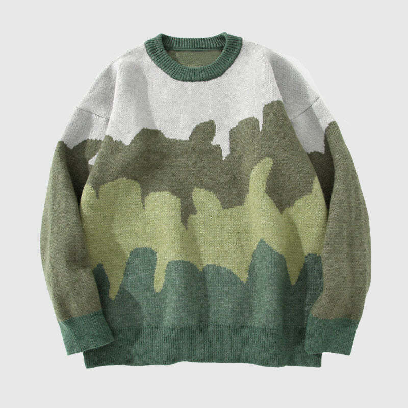Style Core Aesthetics, New Style Trends Tree Pattern Color-blocked Pullover