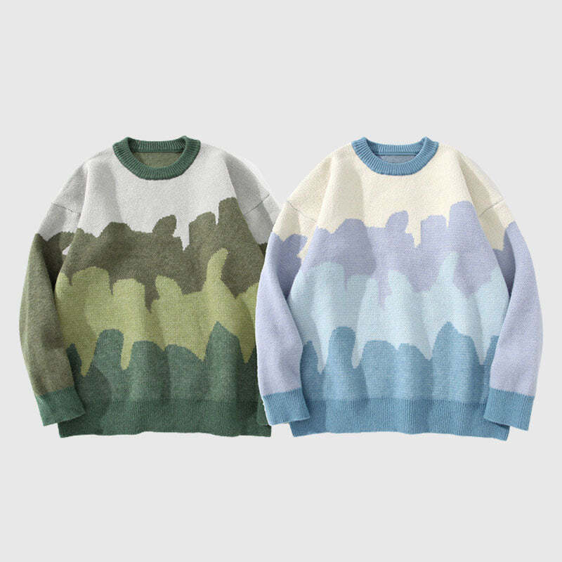 Style Core Aesthetics, New Style Trends Tree Pattern Color-blocked Pullover Style Core Aesthetics, New Style Trends Tree Pattern Color-blocked Pullover