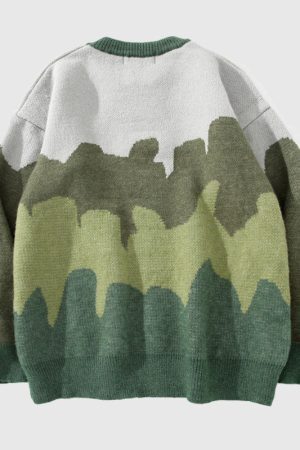 Style Core Aesthetics, New Style Trends Tree Pattern Color-blocked Pullover