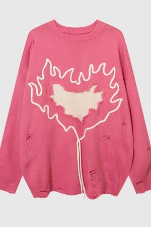 Style Core Aesthetics, New Style Trends Trendy Heart-Embossed Loose Knit Sweater