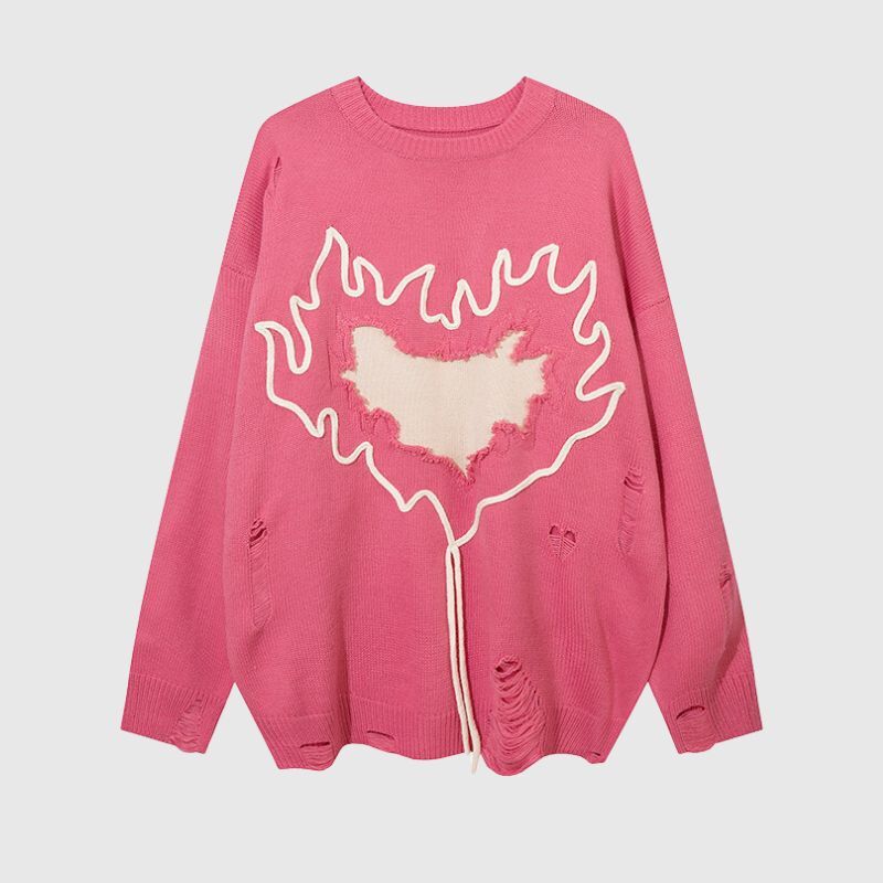 Style Core Aesthetics, New Style Trends Trendy Heart-Embossed Loose Knit Sweater