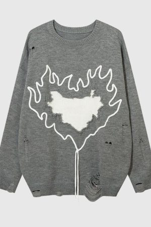 Style Core Aesthetics, New Style Trends Trendy Heart-Embossed Loose Knit Sweater