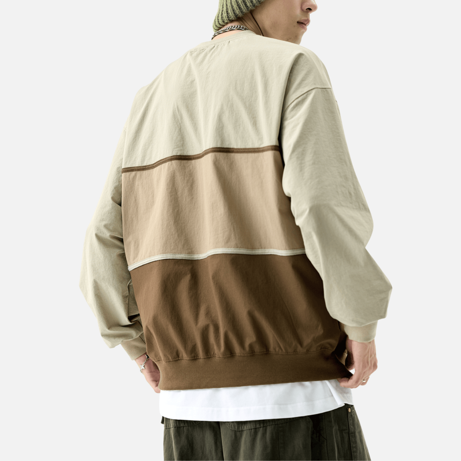 Style Core Aesthetics, New Style Trends Tricolor Stripe Patchwork Sweatshirt Style Core Aesthetics, New Style Trends Tricolor Stripe Patchwork Sweatshirt