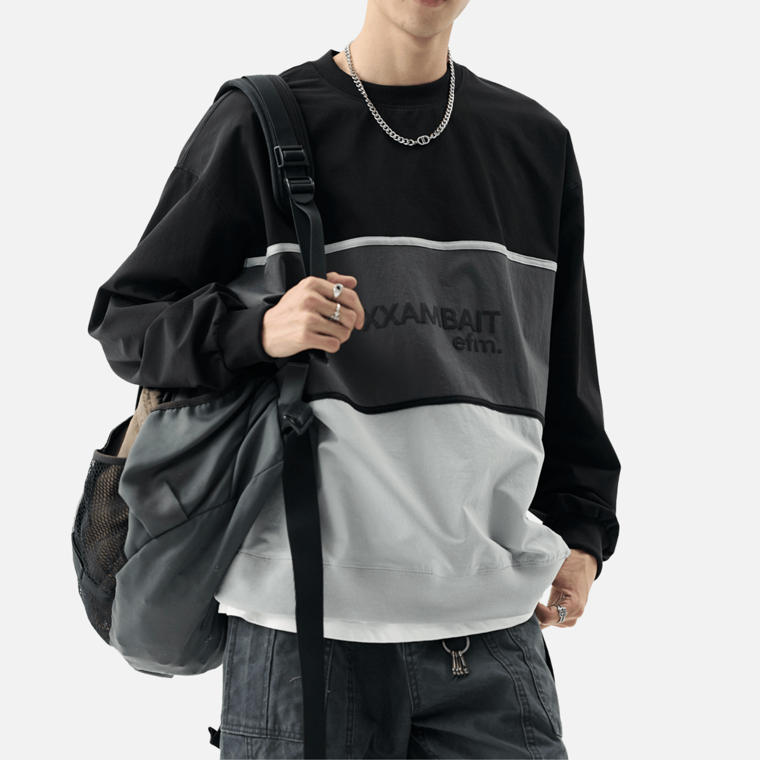 Style Core Aesthetics, New Style Trends Tricolor Stripe Patchwork Sweatshirt Style Core Aesthetics, New Style Trends Tricolor Stripe Patchwork Sweatshirt