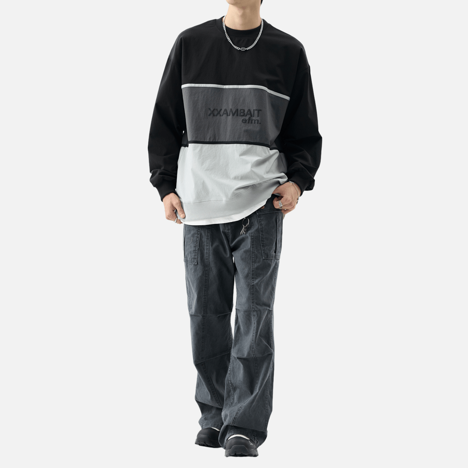 Style Core Aesthetics, New Style Trends Tricolor Stripe Patchwork Sweatshirt Style Core Aesthetics, New Style Trends Tricolor Stripe Patchwork Sweatshirt