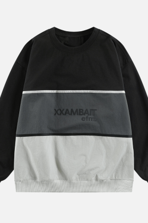 Style Core Aesthetics, New Style Trends Tricolor Stripe Patchwork Sweatshirt