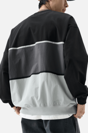 Style Core Aesthetics, New Style Trends Tricolor Stripe Patchwork Sweatshirt